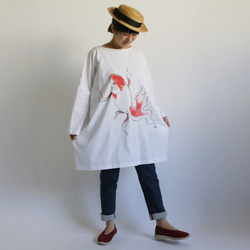 4/2まで春Price 手描き ART ワイドTシャツ 厚地 度詰め天竺Cotton100％ワンピースR85B 7枚目の画像