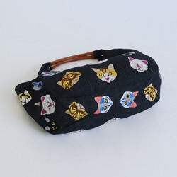 ラスト1点！夏SALE！anvaiオリジナル刺繍ねこ猫ネコ縫いトートバッグ インディゴデニム×レザーハンドルP68C 2枚目の画像
