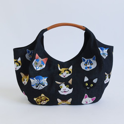 ラスト1点！夏SALE！anvaiオリジナル刺繍ねこ猫ネコ縫いトートバッグ インディゴデニム×レザーハンドルP68C 9枚目の画像