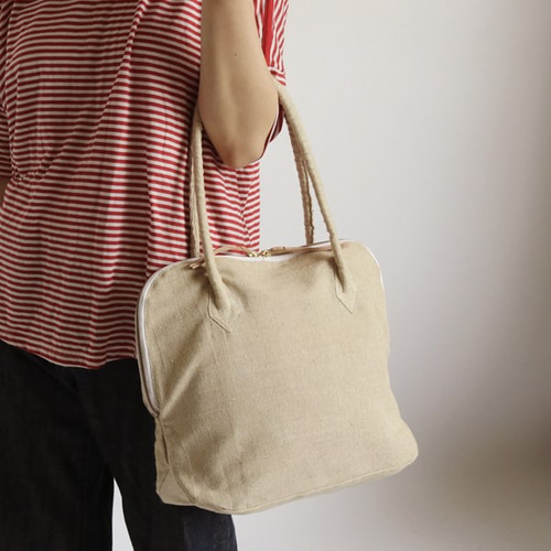 冬支度PRICE*麻リネン トート バッグ 【Sサイズ】ダブルジップ