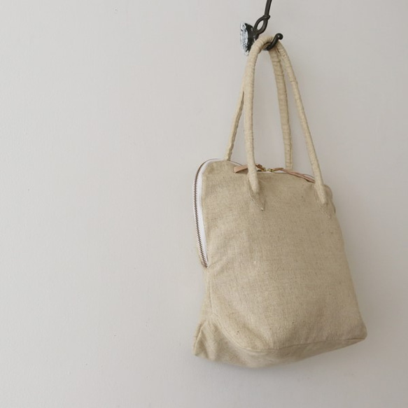 冬支度PRICE*麻リネン トート バッグ 【Sサイズ】ダブルジップ