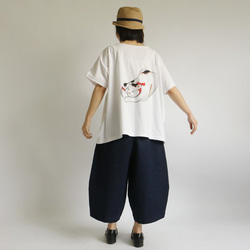 夏SALE！手描ART 「港猫」厚地 度詰め天竺 ワイド プルオーバー Tシャツ B65E 2枚目の画像