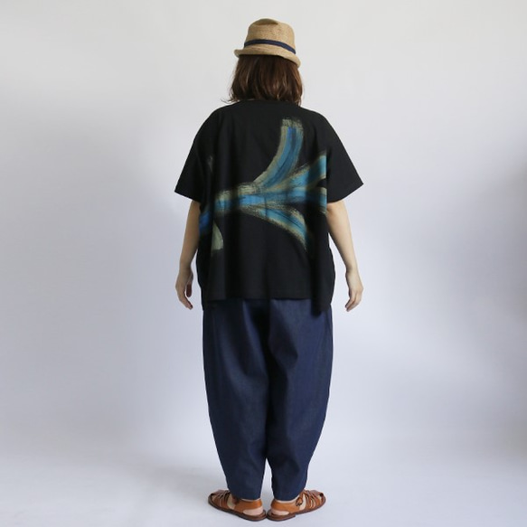 6/5まで夏準備SALE !ラスト1点 手描きワイド プルオーバー Tシャツ 厚地 度詰め 天竺 Cotton B66E 3枚目の画像