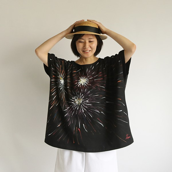 GW*PRICE  ■手描き ART ワイド プルオーバー Tシャツ 厚地 度詰め 天竺 Cotton100％ B66F 1枚目の画像