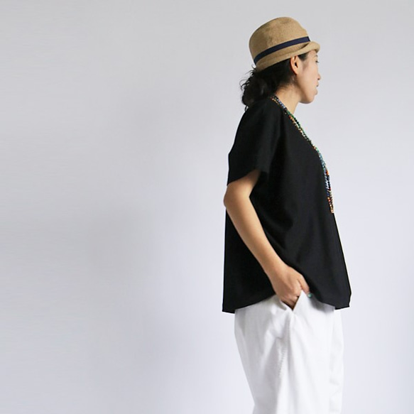 夏到来SALE！！ ジャージ織り ストレッチ　デニム  プルオーバー シャツ 半袖 横斜め伸縮 ブラック B73B 2枚目の画像