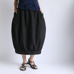 最終SALE‼80cm丈ナチュラル コットン 裾ギャザーゆったりバルーン 夏のスカート ブラックB76C 10枚目の画像