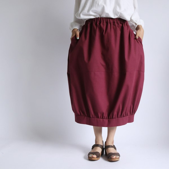 最終SALE‼  80cm丈ナチュラル コットン 裾ギャザーゆったりバルーン 秋色スカート B76D 2枚目の画像