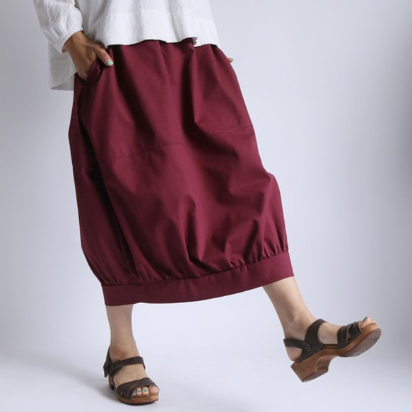 最終SALE‼  80cm丈ナチュラル コットン 裾ギャザーゆったりバルーン 秋色スカート B76D 3枚目の画像