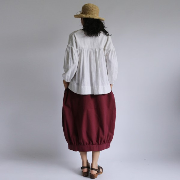 最終SALE‼  80cm丈ナチュラル コットン 裾ギャザーゆったりバルーン 秋色スカート B76D 8枚目の画像