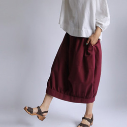 最終SALE‼  80cm丈ナチュラル コットン 裾ギャザーゆったりバルーン 秋色スカート B76D 9枚目の画像