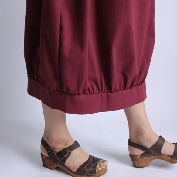 最終SALE‼  80cm丈ナチュラル コットン 裾ギャザーゆったりバルーン 秋色スカート B76D 10枚目の画像