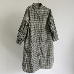 ■夏夏SALE■コットン100％黒白ブロック チェック柄 前開きロングシャツ ワンピース コート H25 3枚目の画像