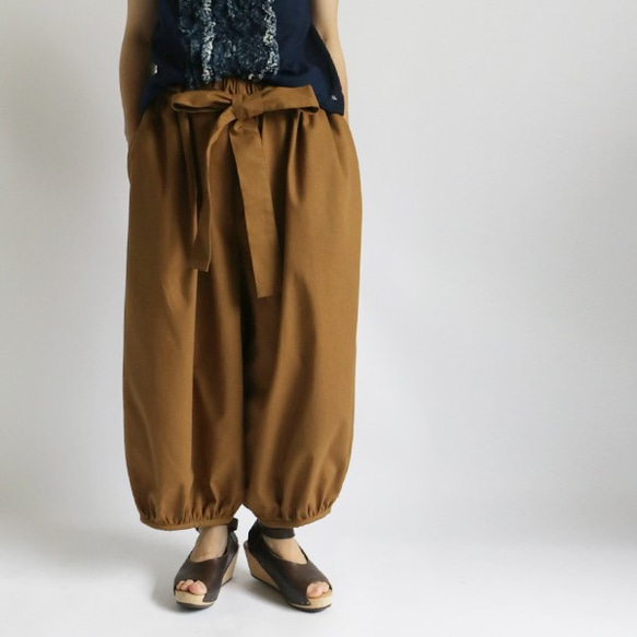 ●最終PRICE●８５ｃｍ丈コットン100％リボン 裾ギャザー秋色ボール バレル　パンツ H27A 6枚目の画像