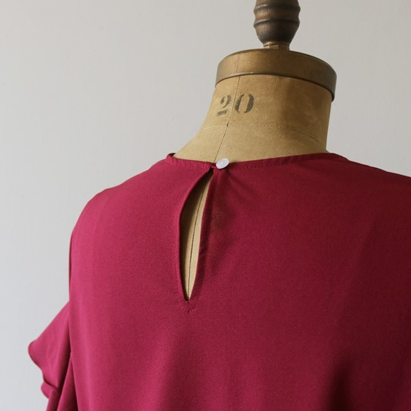 ●最終PRICE●ラスト１点！ 涼やか とろみ フリル袖プルオーバー シャツ ブラウス 大人の赤 ワインレッド H37C 6枚目の画像