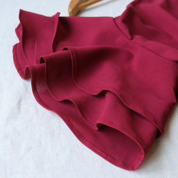 ●最終PRICE●ラスト１点！ 涼やか とろみ フリル袖プルオーバー シャツ ブラウス 大人の赤 ワインレッド H37C 4枚目の画像
