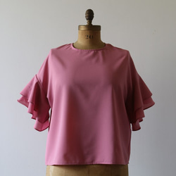 ●最終PRICE●涼やか とろみ素材 ラッフル袖 プルオーバー シャツ ブラウス 半袖 ピンク  H37E 3枚目の画像