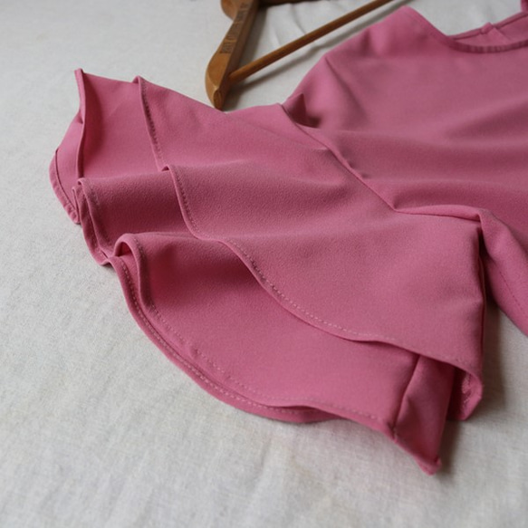 ●最終PRICE●涼やか とろみ素材 ラッフル袖 プルオーバー シャツ ブラウス 半袖 ピンク  H37E 4枚目の画像