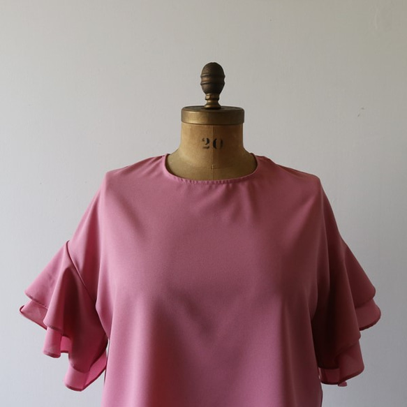 ●最終PRICE●涼やか とろみ素材 ラッフル袖 プルオーバー シャツ ブラウス 半袖 ピンク  H37E 6枚目の画像