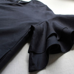 ●最終PRICE● 涼しく着れるリネン麻レーヨン生地 フリル袖　ワンピース　墨黒H68B 4枚目の画像