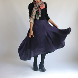 *冬支度PRICE*ラスト１点！リネン100％ 美しく 優雅に揺れる バルーン スカート 変形 パープル 紫 G26A 8枚目の画像