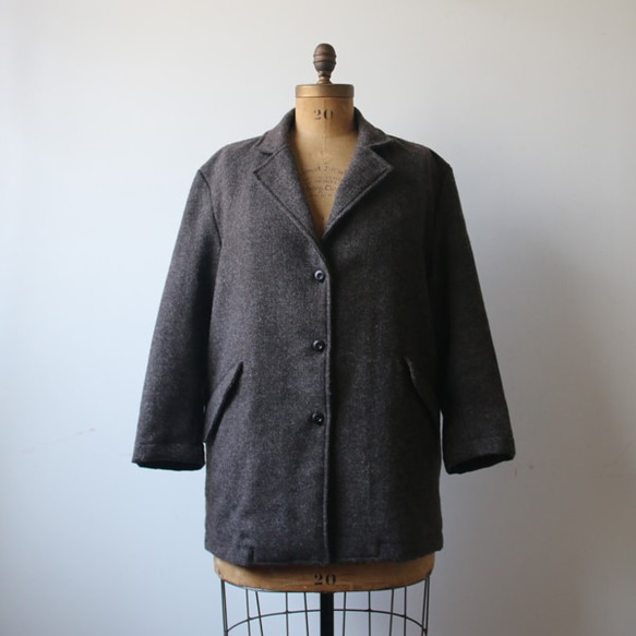 ウール100％ 羊毛 厚地 ほっこり暖か コート anvai オリジナル マニッシュ ジャケット ブラウン G33 2枚目の画像
