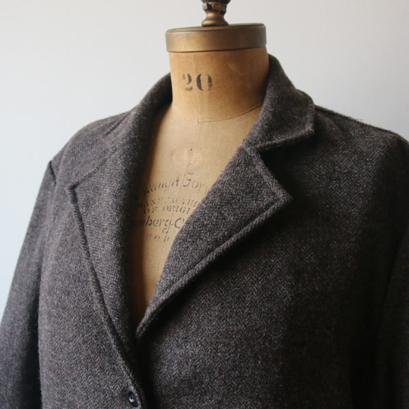 ウール100％ 羊毛 厚地 ほっこり暖か コート anvai オリジナル マニッシュ ジャケット ブラウン G33 4枚目の画像