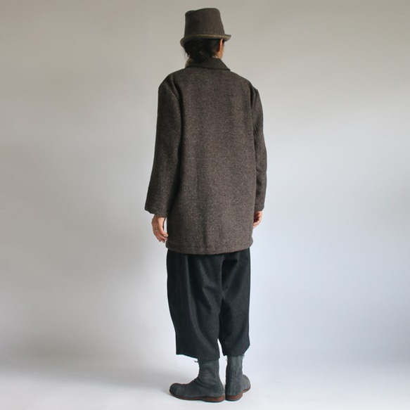 ウール100％ 羊毛 厚地 ほっこり暖か コート anvai オリジナル マニッシュ ジャケット ブラウン G33 8枚目の画像