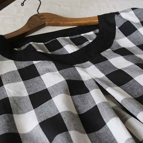 *ラスト1点　コットン100％ 燕尾裾 ロング シャツ ワンピース 変形 ブロックチェック G46 6枚目の画像