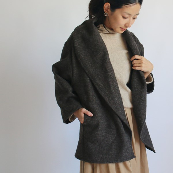 12/25までXmas PRICE!! ウール100％ ほっこり暖かい 羊毛 コート 羽織り ジャケット K48B 3枚目の画像