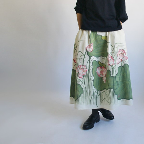 Xmas PRICE!! 78cm丈 リネン・コットン【手描き和画衣】フレア