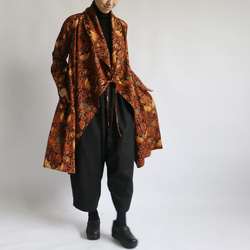 【最終PRICE】ラスト1点 涼しく着れるコットン100％バティック柄 カシュクール ローブ襟 羽織カーディガンA52C 2枚目の画像