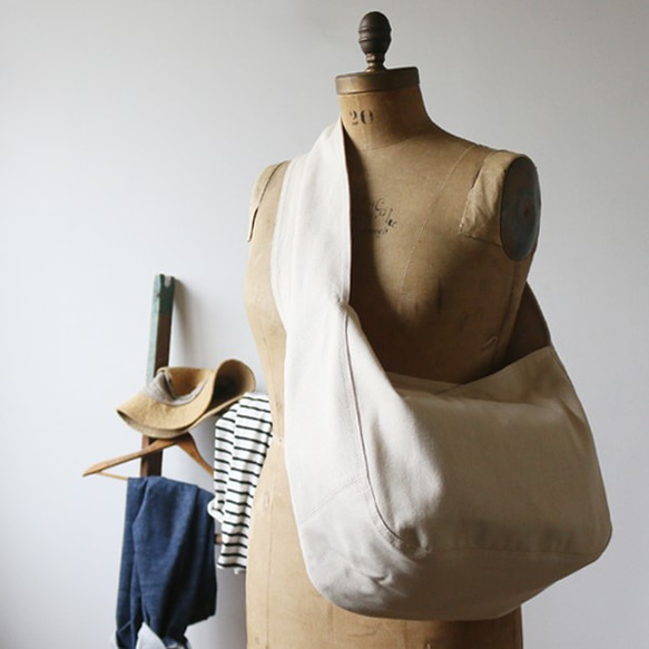 ⁑ラスト２　夏準備ＳＡＬＥ　生成キャンバス デニム シンプルくったり斜めがけショルダー鞄バッグ　Z38A 6枚目の画像