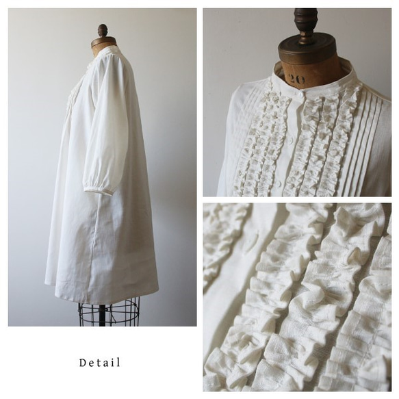 ＊ラスト１。秋支度ＰＲＩＣＥ「白・着る」リネン麻コットン贅沢フリル前開きロングシャツ ブラウス羽織りワンピース白R53B 3枚目の画像