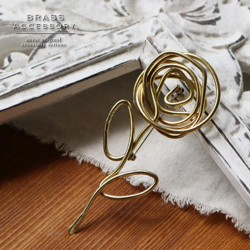 ラスト1 再制作 真鍮 Brass 野に咲く一輪の花 大きなブローチ ピン 