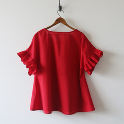 ラスト1点。５／１１まで春ＰＲＩＣＥ上質コットン100% フリル袖 ブラウス 半袖 オーバーシャツ赤 レッド  G02A 9枚目の画像
