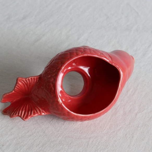 ⁂ラスト1点。〇。ＳＡＬＥ。anvai インテリア 陶器ランプシェード ペンダントライト LED対応 魚 赤 S57B 5枚目の画像