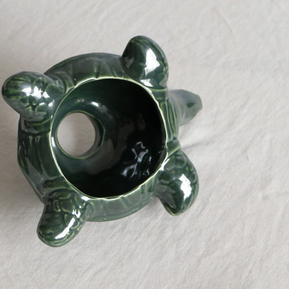 ラスト１点。〇。ＳＡＬＥ。anvai インテリア陶器ランプシェード ペンダントライトLED対応 亀カメ緑  S58A 4枚目の画像