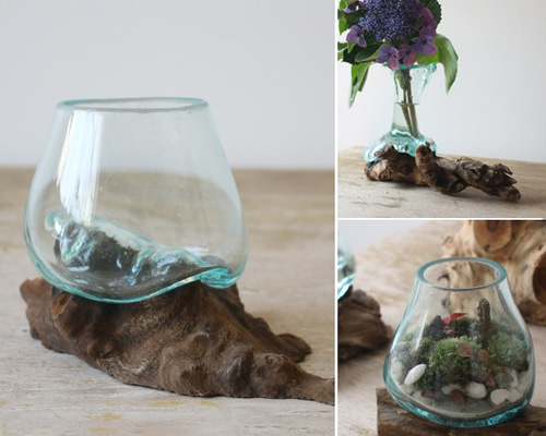 ○SALE○ anvaiセレクト流木とBALIガラスのオブジェ花瓶フラワー