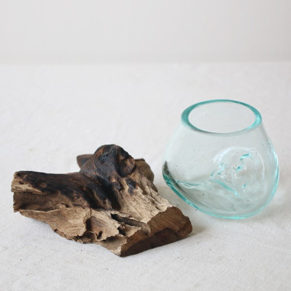●最終PRICE●anvaiセレクト流木とBALIガラスのオブジェ花瓶アクアリウムS59T 3枚目の画像