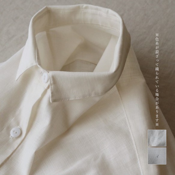 **◆ラスト1点●2020★SALE●紗織リネン麻コットン 前開きオーバーシャツ ゆったりワイド身幅 白シャツ B28 8枚目の画像
