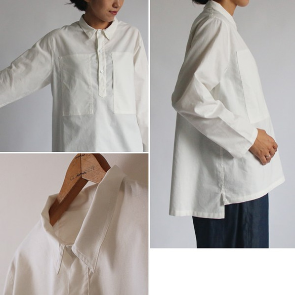 *◆ラスト1点●SALE●コットン１００％ でつくる 定番 白 シャツ 縦長胸ポケットのデザイン シャツ B61 2枚目の画像