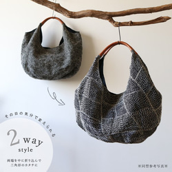 ◆1点もの製作●2020★SALE●黒リネン生地に木綿白糸を刺し子 刺繍トート バッグ 鞄2way ハンドバッグP62A 3枚目の画像