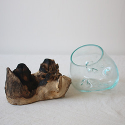 ●SALE●anvaiセレクト流木とBALIガラスのオブジェ花瓶アクアリウムS59G 3枚目の画像
