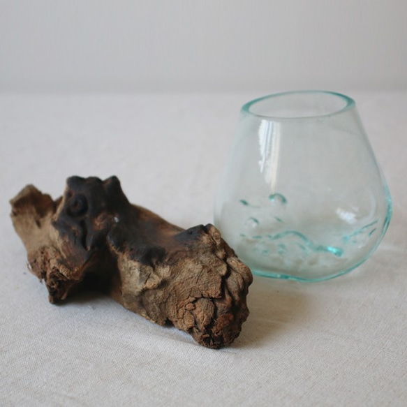 ●SALE●anvaiセレクト流木とBALIガラスのオブジェ花瓶アクアリウムS59I 3枚目の画像
