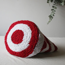 ●X’mas SALE●コットン100％ 裂き編み手編みトート ハンド バッグ バスケット赤×白P70C 3枚目の画像