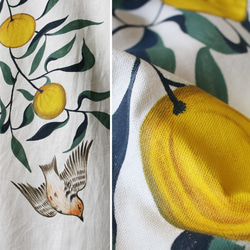 リネン麻コットン「和画衣を纏う」手描きART「果実と小鳥」贅沢一枚布ゆったりワンピース B99A(dr006pk) 4枚目の画像