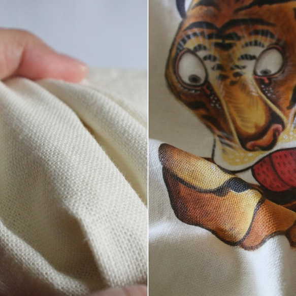 リネン麻コットン「和画衣」手描ART「猛虎図」贅沢一枚布ゆったりワンピース猫K03(dr006pk) 4枚目の画像
