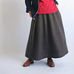 ミックス ツィード ウール100％ ロング スカート ゆったり ブラウン K16B(sk001) 1枚目の画像