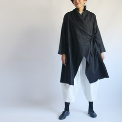 『はおるコート』紗織コットン100％二重カシュクール ローブ襟 コーディガン羽織 黒K32C(jk038) 3枚目の画像
