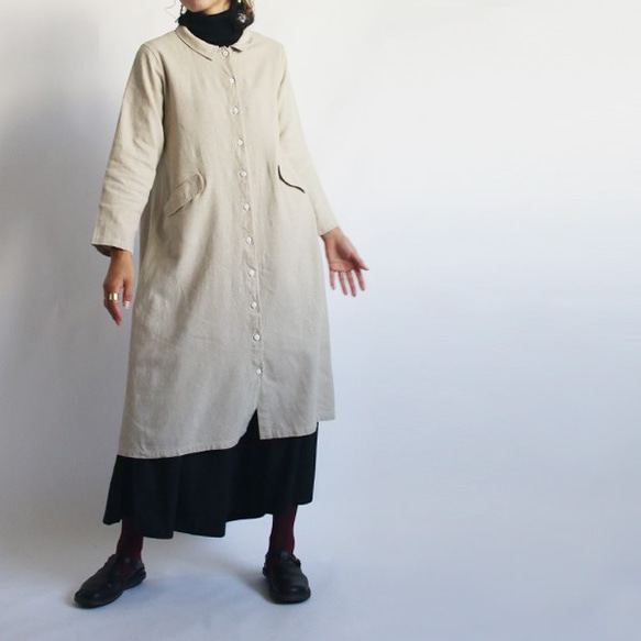 リネン麻MIX はおる ロング コート ジャケット羽織ナチュラル K68(dr226) 7枚目の画像
